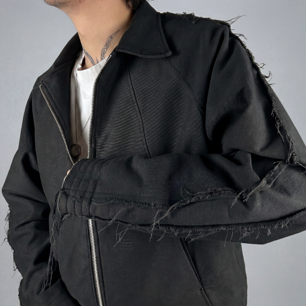 Distressed Denim Jacket Black