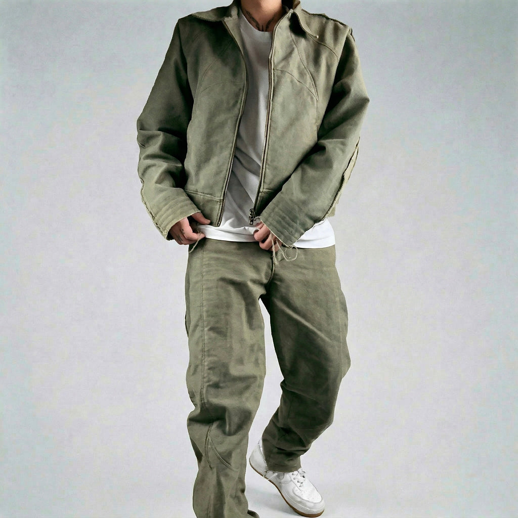 Distressed Denim Jacket Olive