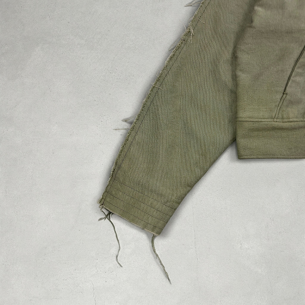 Distressed Denim Jacket Olive