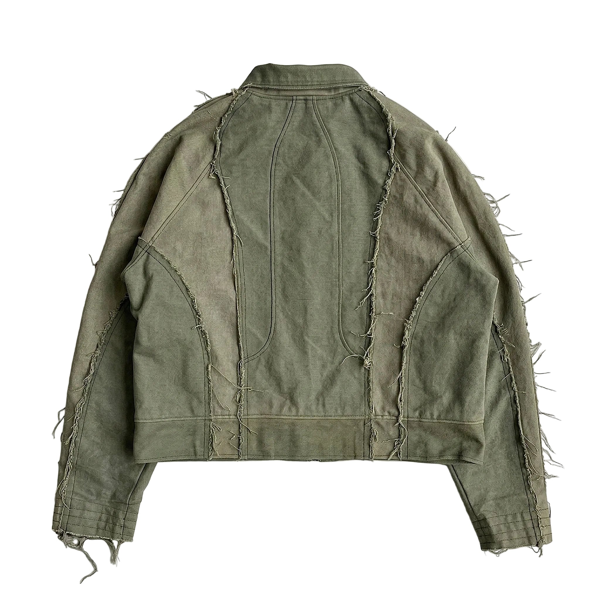 Distressed Denim Jacket Olive