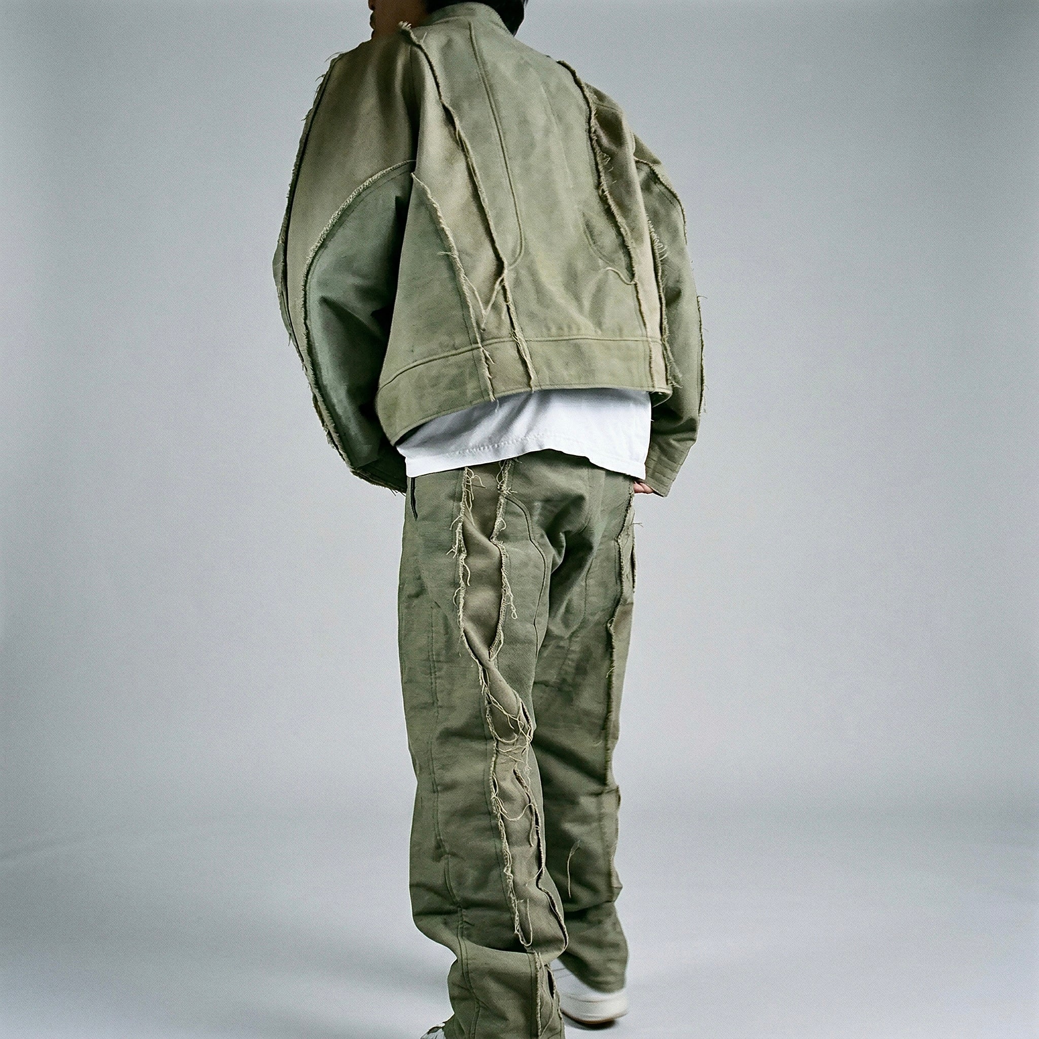 Distressed Denim Jacket Olive