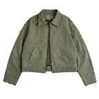 Distressed Denim Jacket Olive